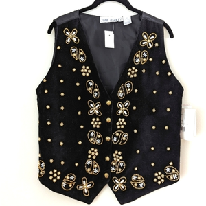 NWT Jane Ashley Vintage Beaded Vest w/ Gold and Faux Pearl, Lined, Adjustable, L